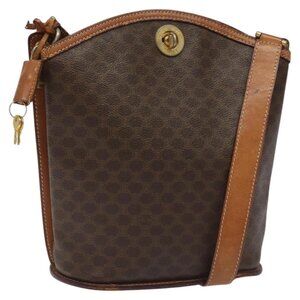 CELINE Macadam Canvas Shoulder Bag PVC Leather Brown Gold Auth BD091